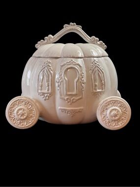 Ornate White Ceramic Cookie Jar Pumpkin Carriage